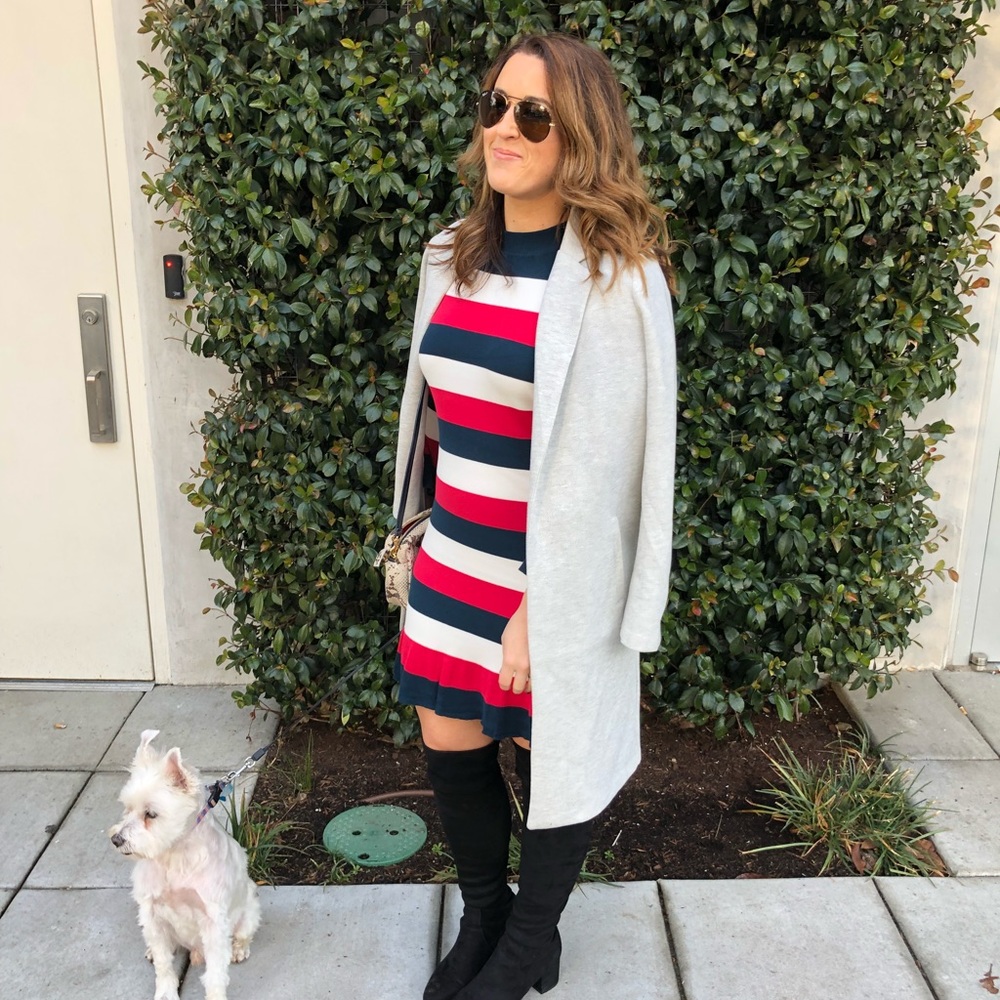 LOFT Petite Striped Flounce Dress